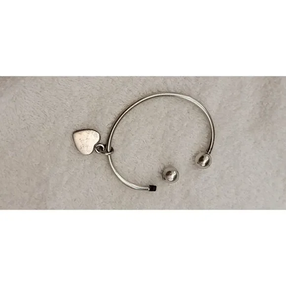 Sterling Removable Ball Bangle, Keychain with Heart Charm Heavy VTG Bracelet - Picture 1 of 5